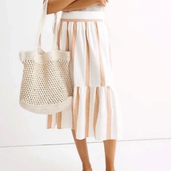 Madewell Ruffle Hem Linen Striped Midi Skirt - Picture 4 of 5